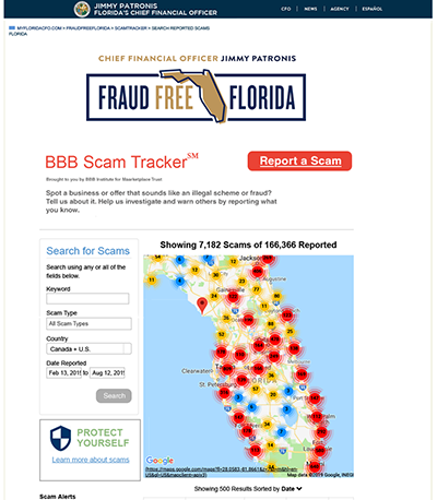 Screen Capture of Fraud Free Florida Page