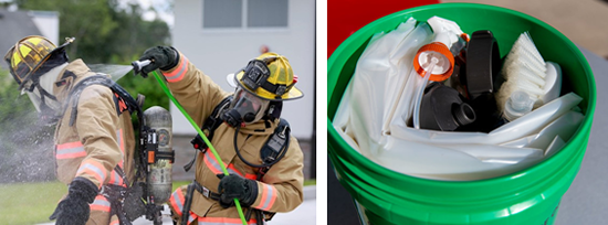 Firefighters using Decontamination Kit