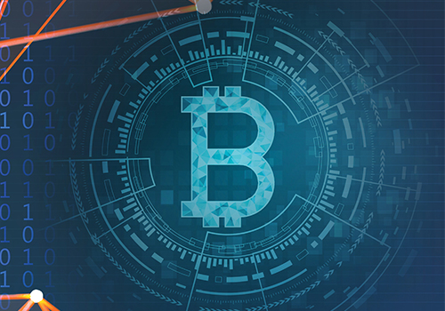 Cryptocurrency-Thumbnail graphic illustration of blue Bitcoin symbol