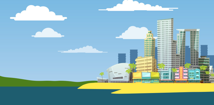 Illustrated city edge by water