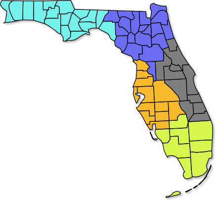 icon of florida divided by regions