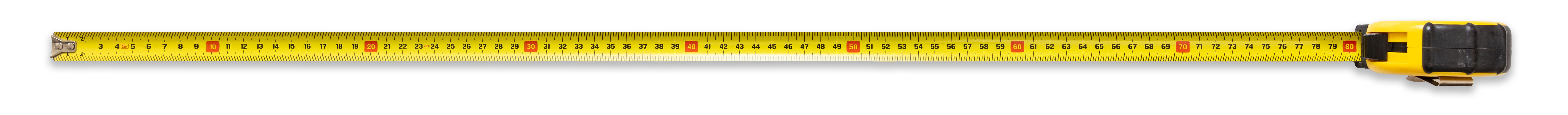 Construction tape measure extended on a white background