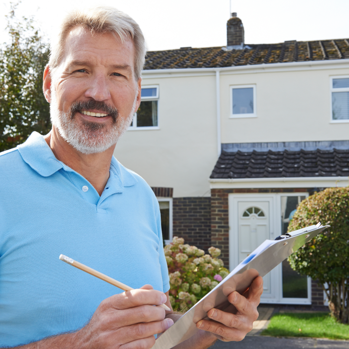 Public Adjuster in front of house 