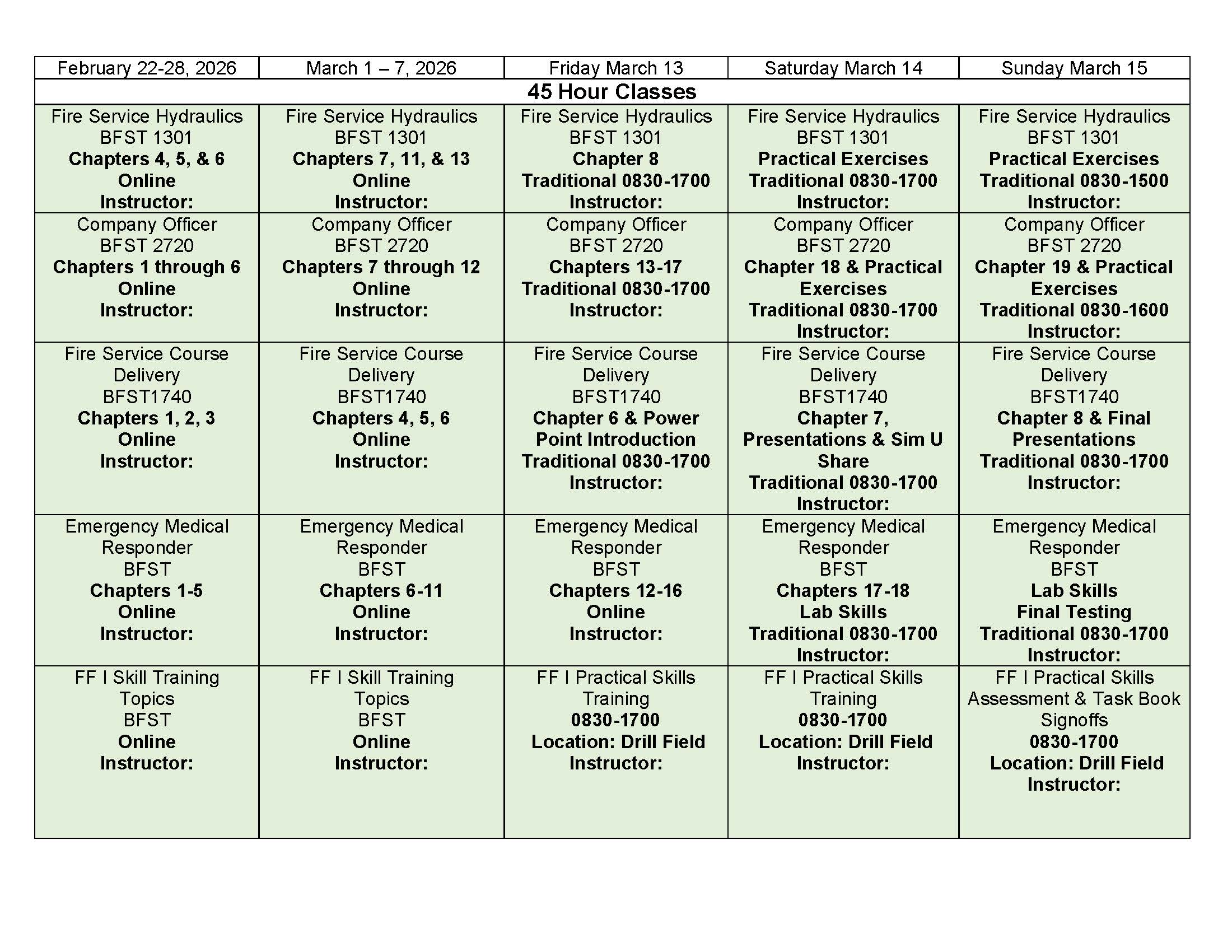 list of classes being offered as hybrid classes