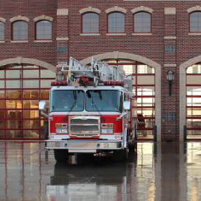 Fire truck leaving fire station