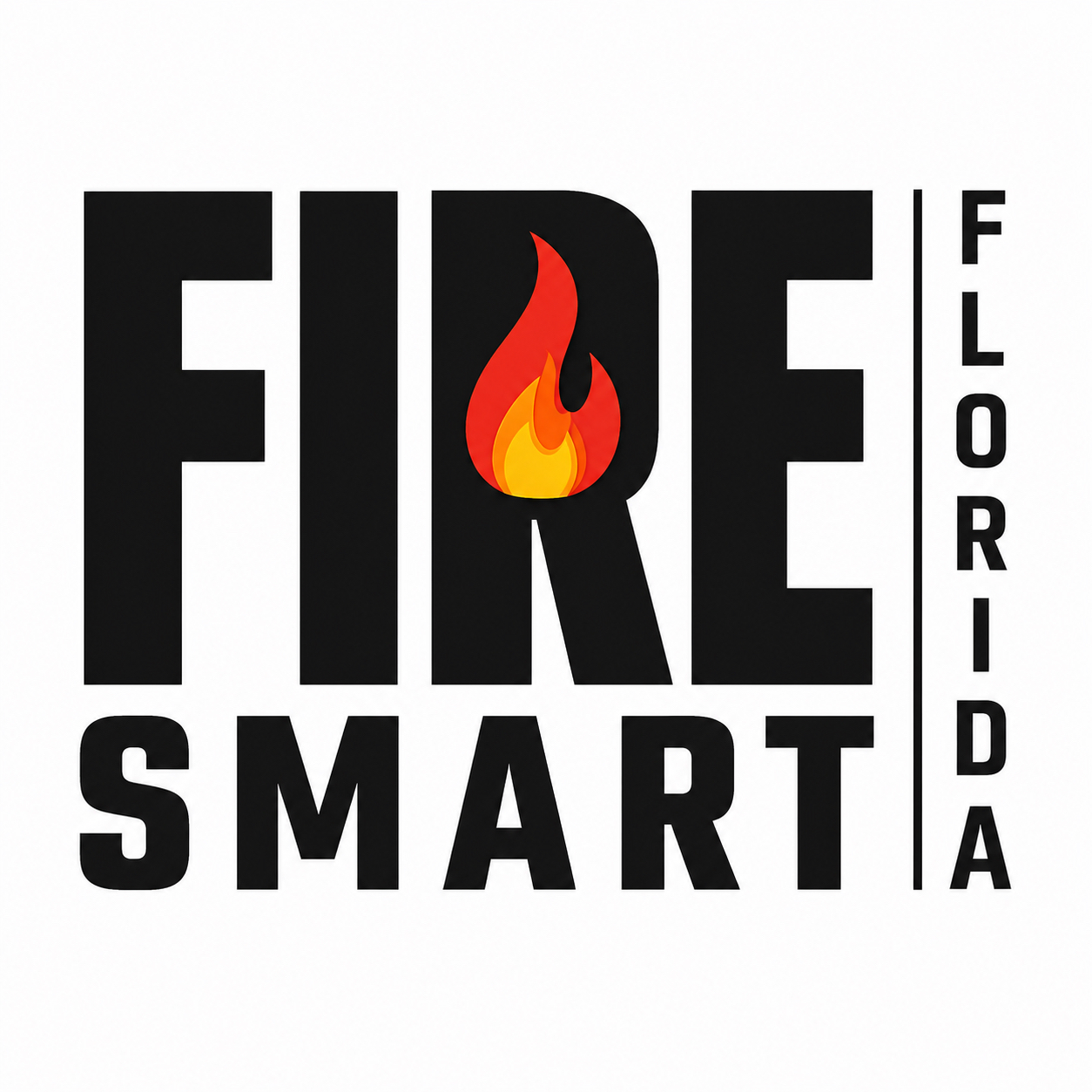Logo -Fire Smart Florida in block letters with a flame inside the R