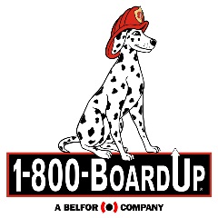 1 800 board up logo with dalmation